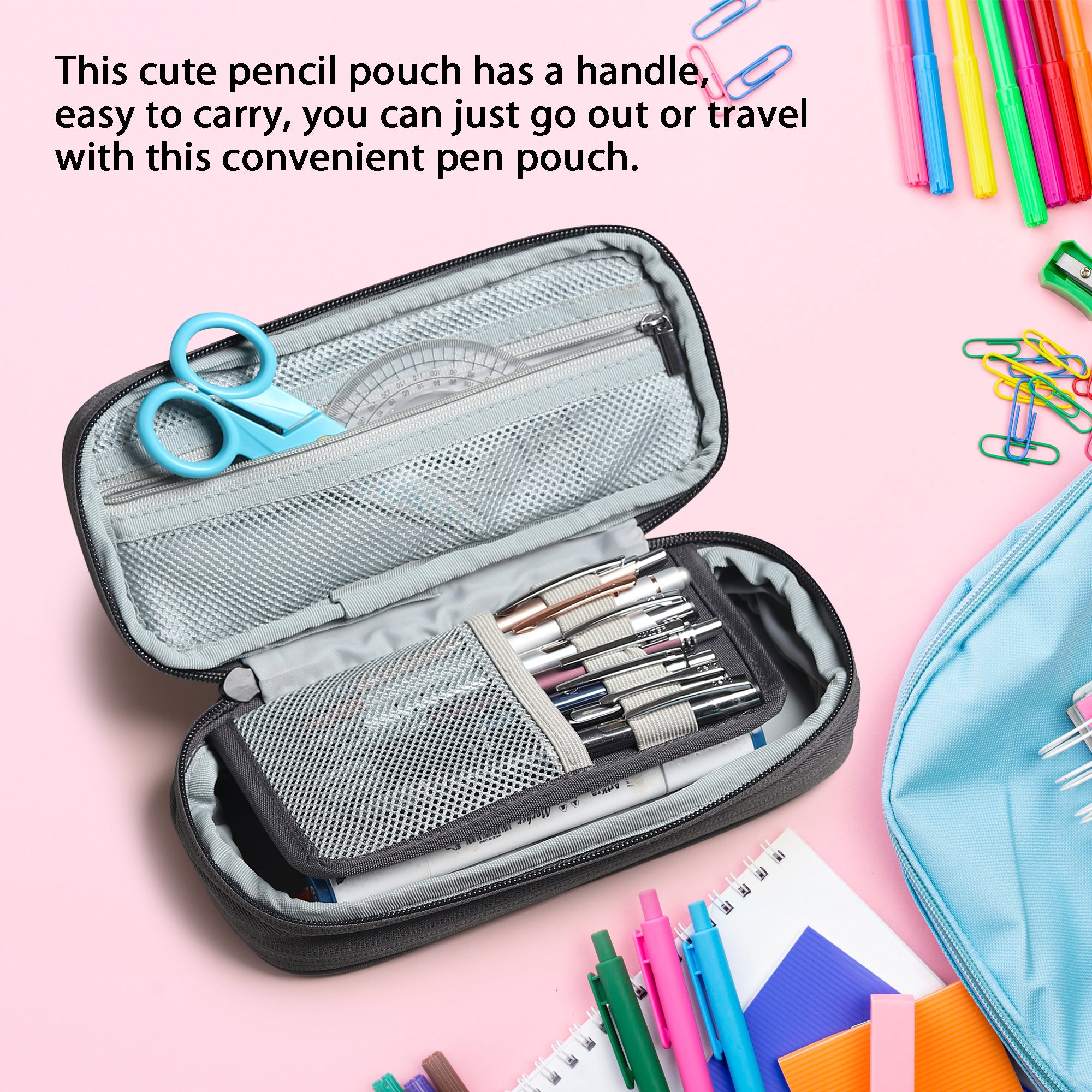 2 Zip Expandable Pencil Pouch Big Pen Case