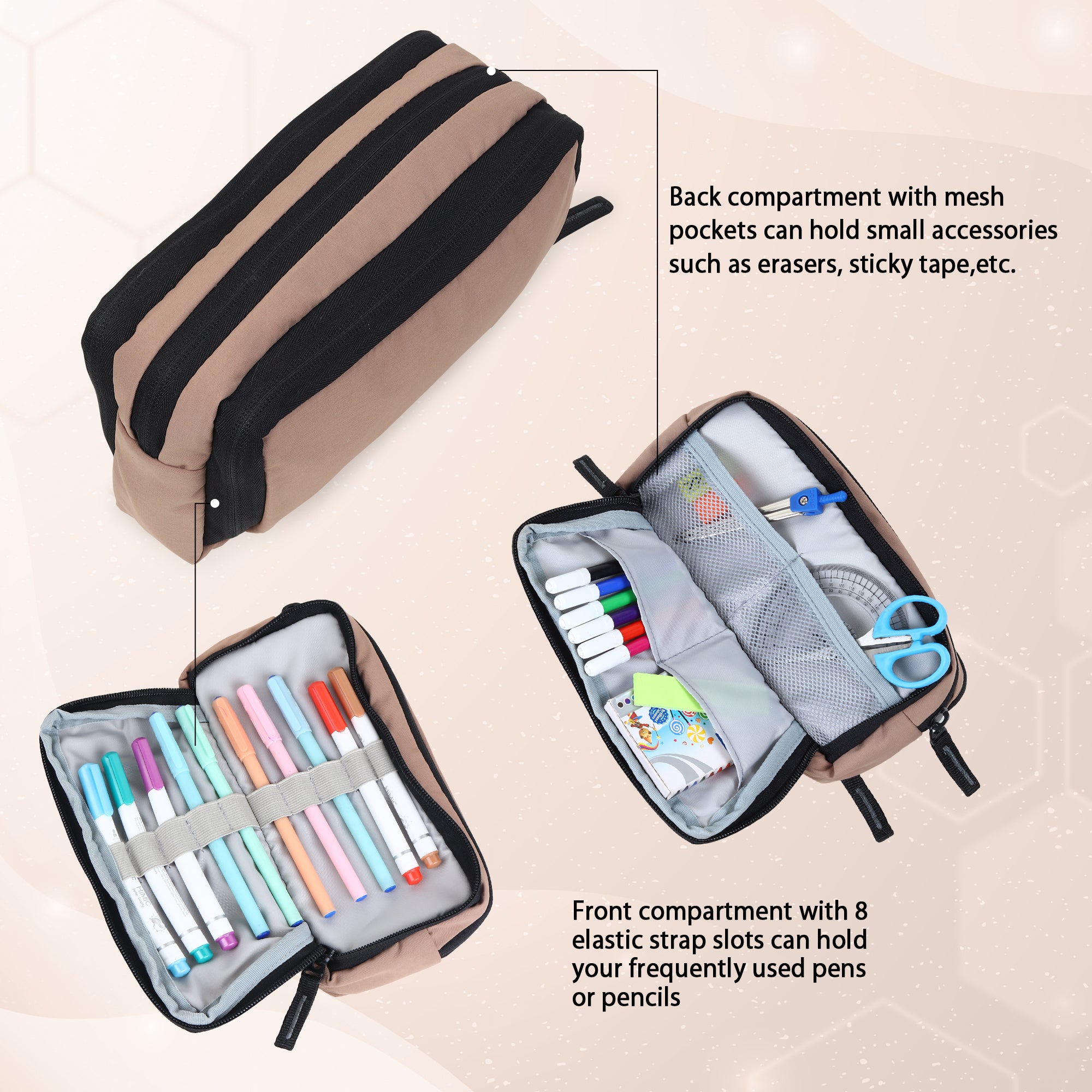 3 Zipper Large Pencil Case Big Capacity