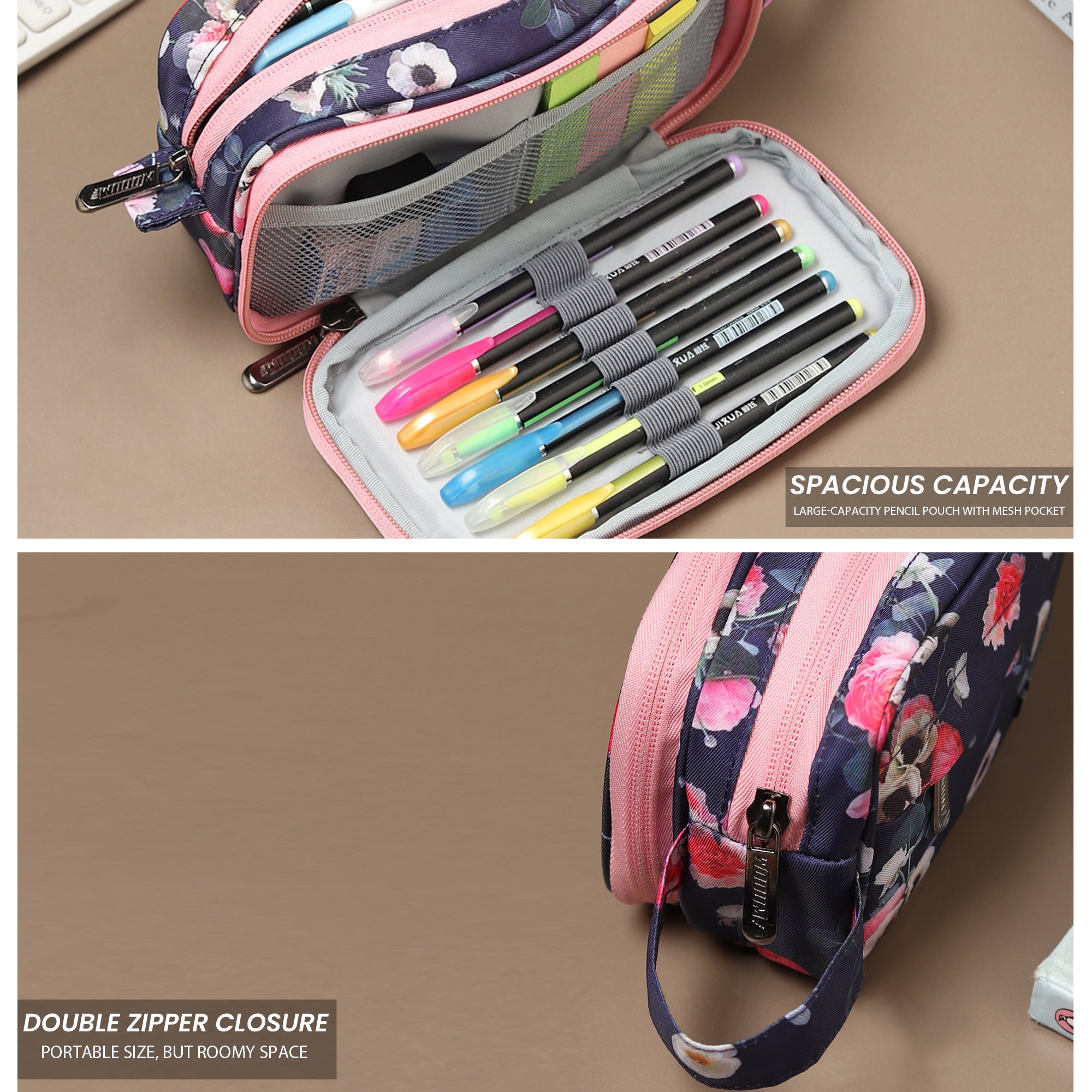 3 Zip High Capacity Pen Case Bag Stationery Pouch