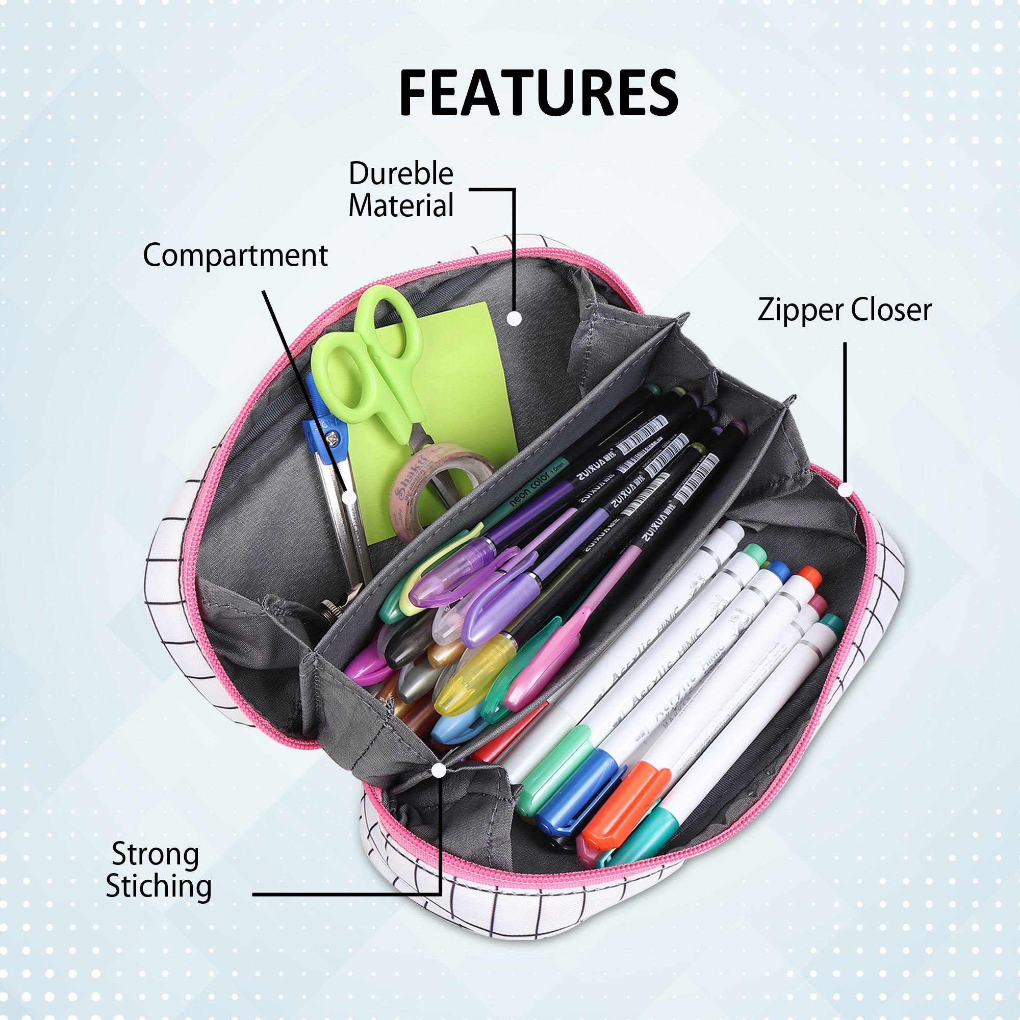 Wide Opening Pencil Pen Pouch Bag School Supplies