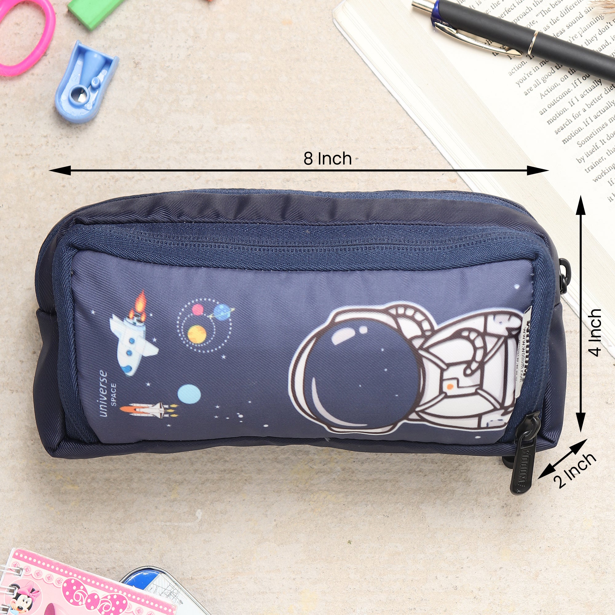 Pouch for Pens Pencils Navy Blue Astronaut