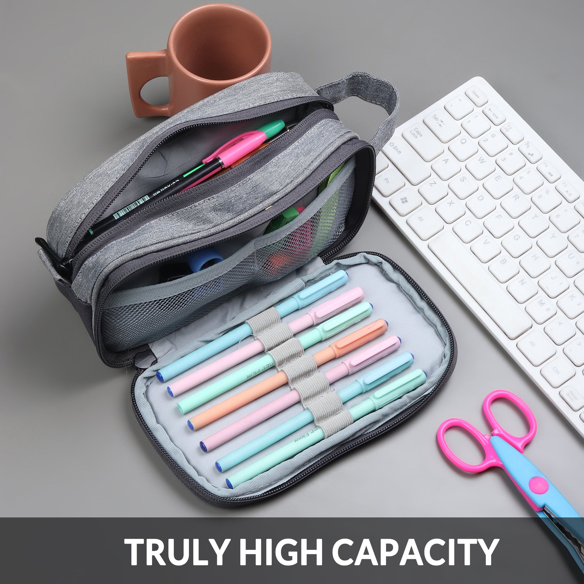 3 Zip High Capacity Pen Case Bag Stationery Pouch