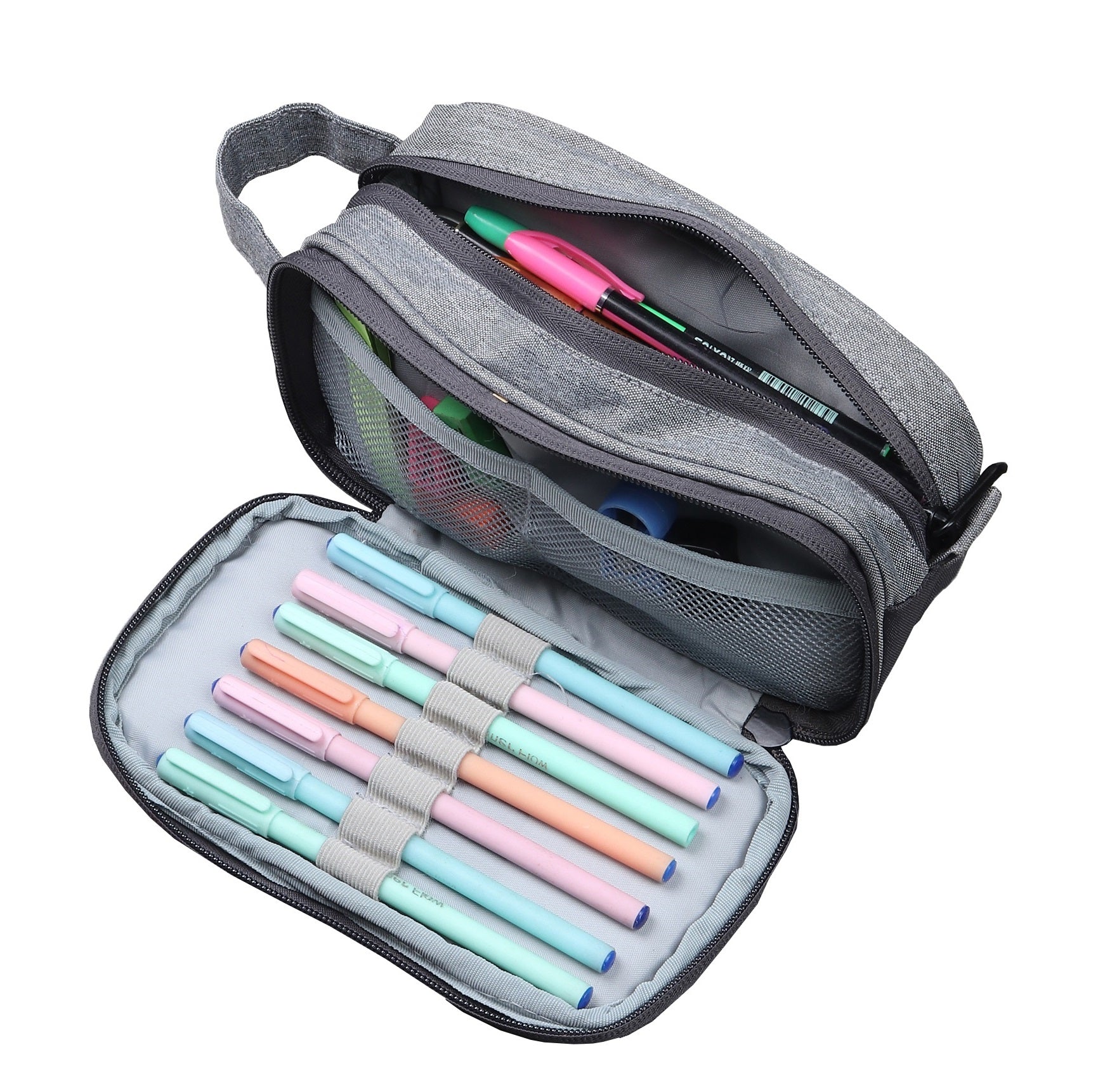 3 Zip High Capacity Pen Case Bag Stationery Pouch