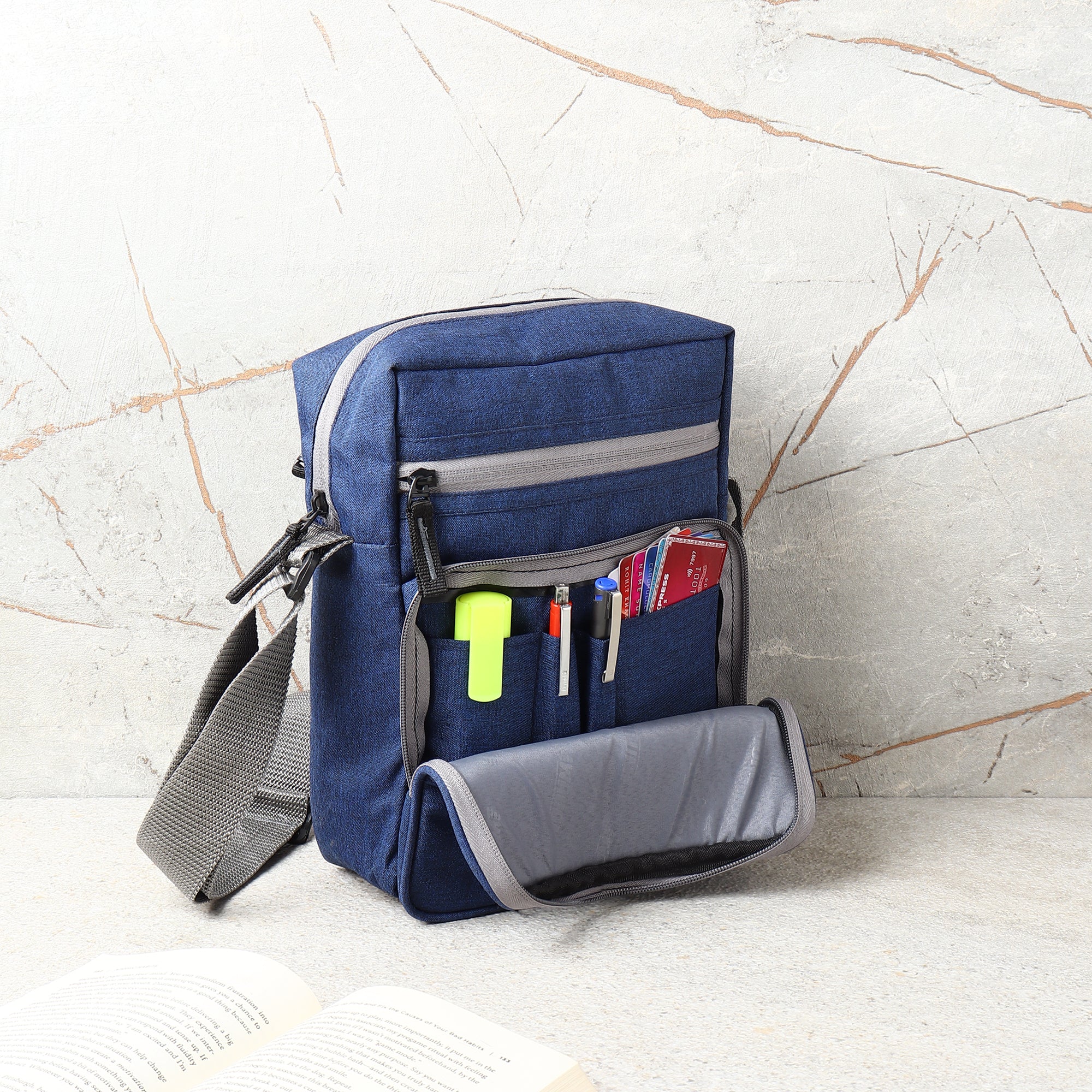 Cross Body Bag with Pen Organizer & Shoulder Strap