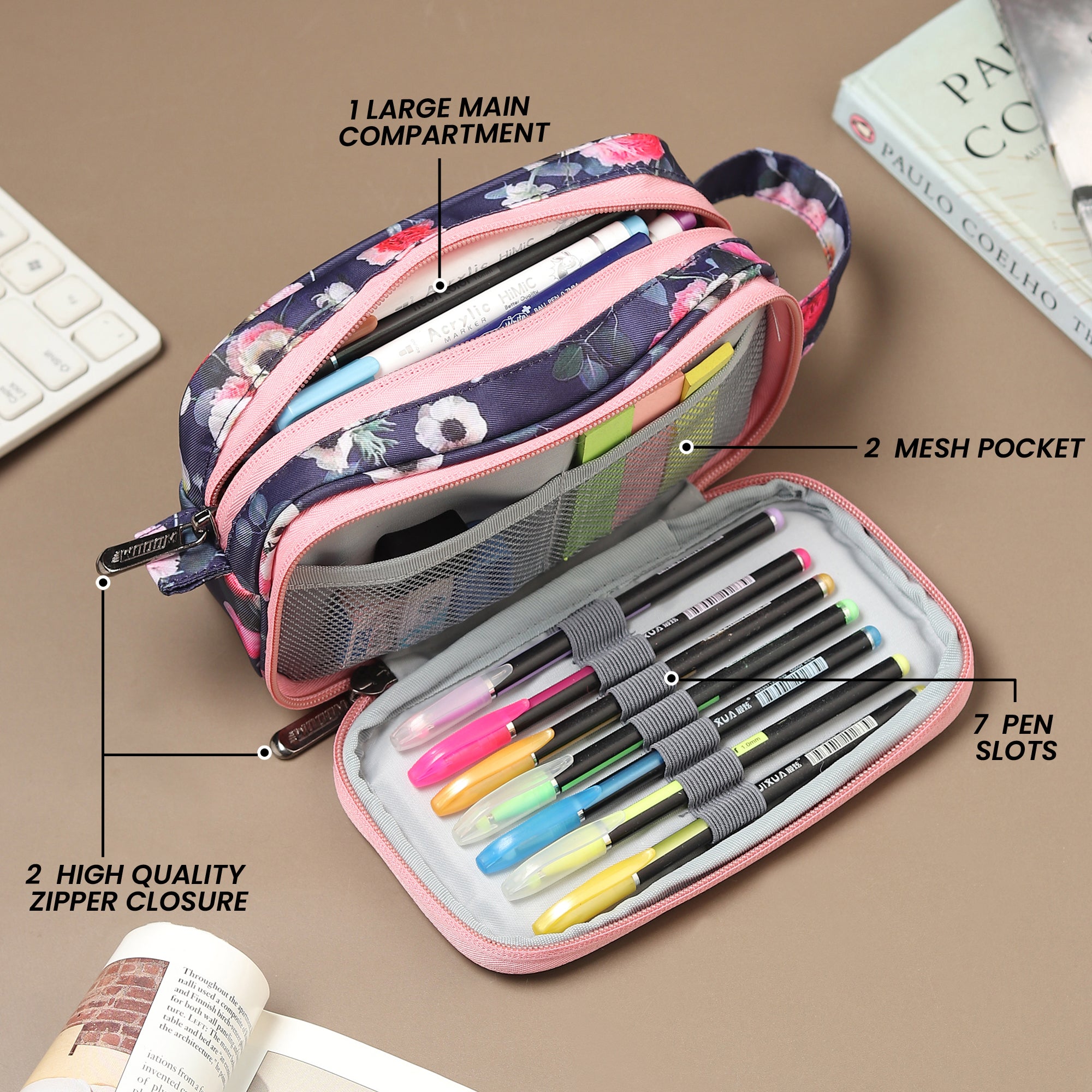 3 Zip High Capacity Pen Case Bag Stationery Pouch