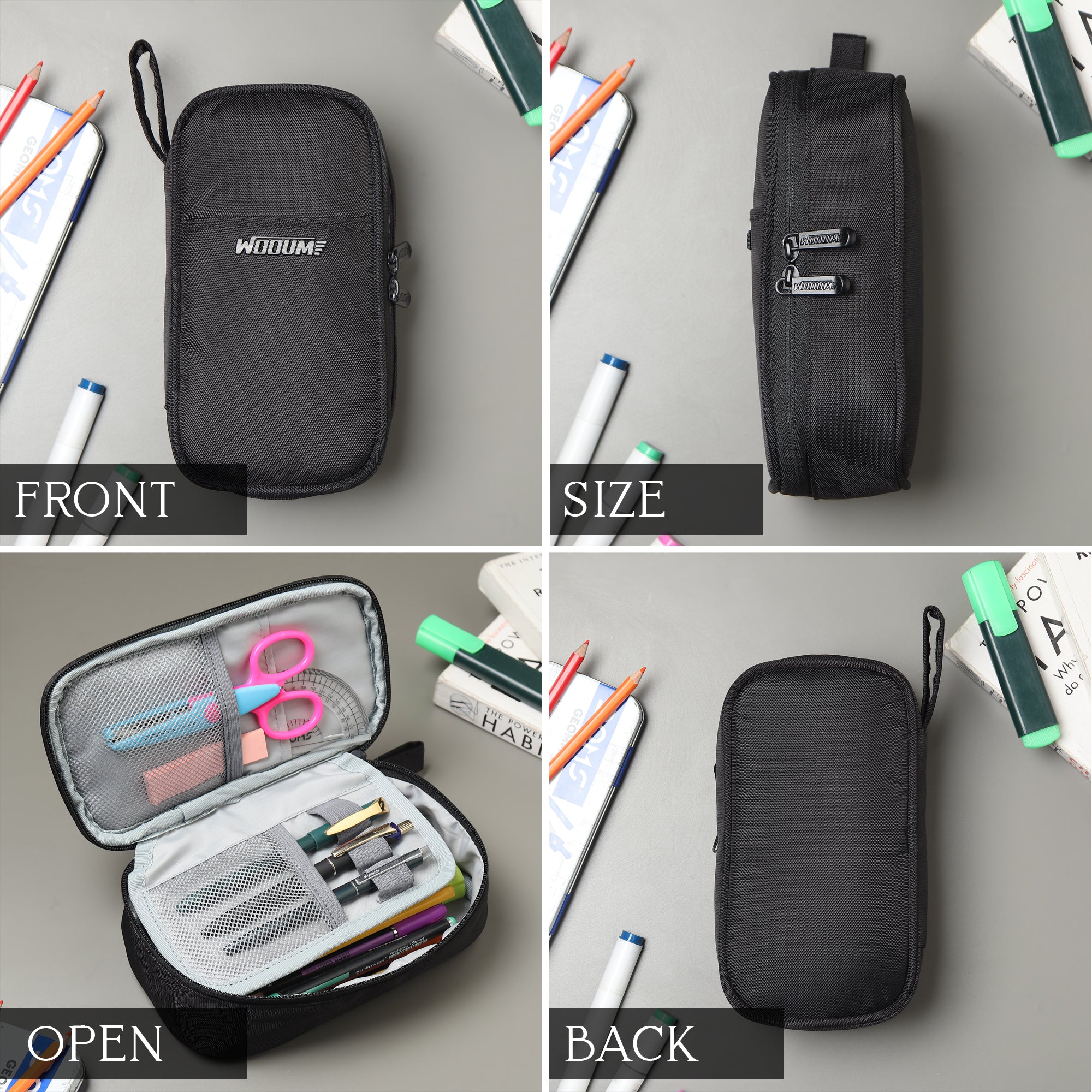 Large Pencil Case, Elastic Pen Holder,Multi Compartment