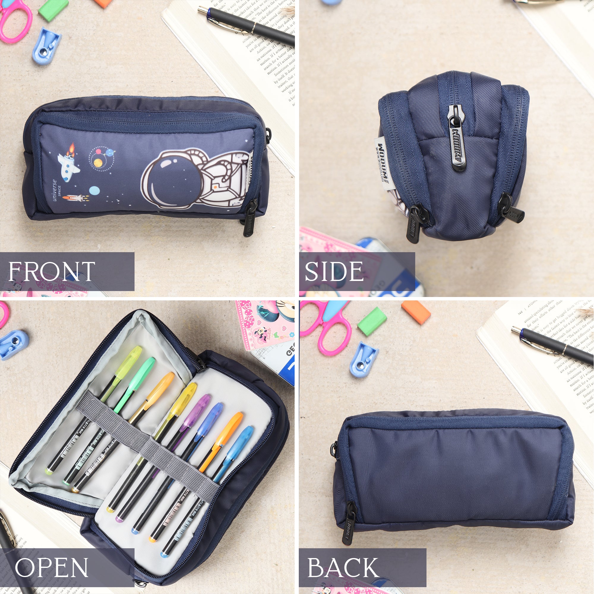 Pouch for Pens Pencils Navy Blue Astronaut