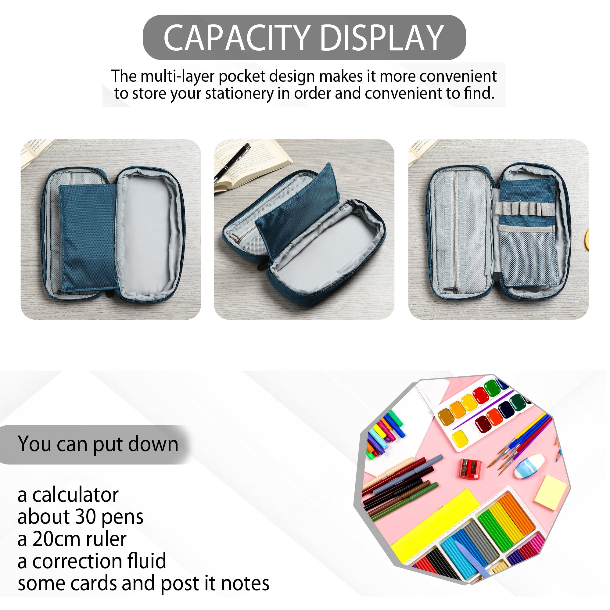 2 Zip Expandable Pencil Pouch Big Pen Case