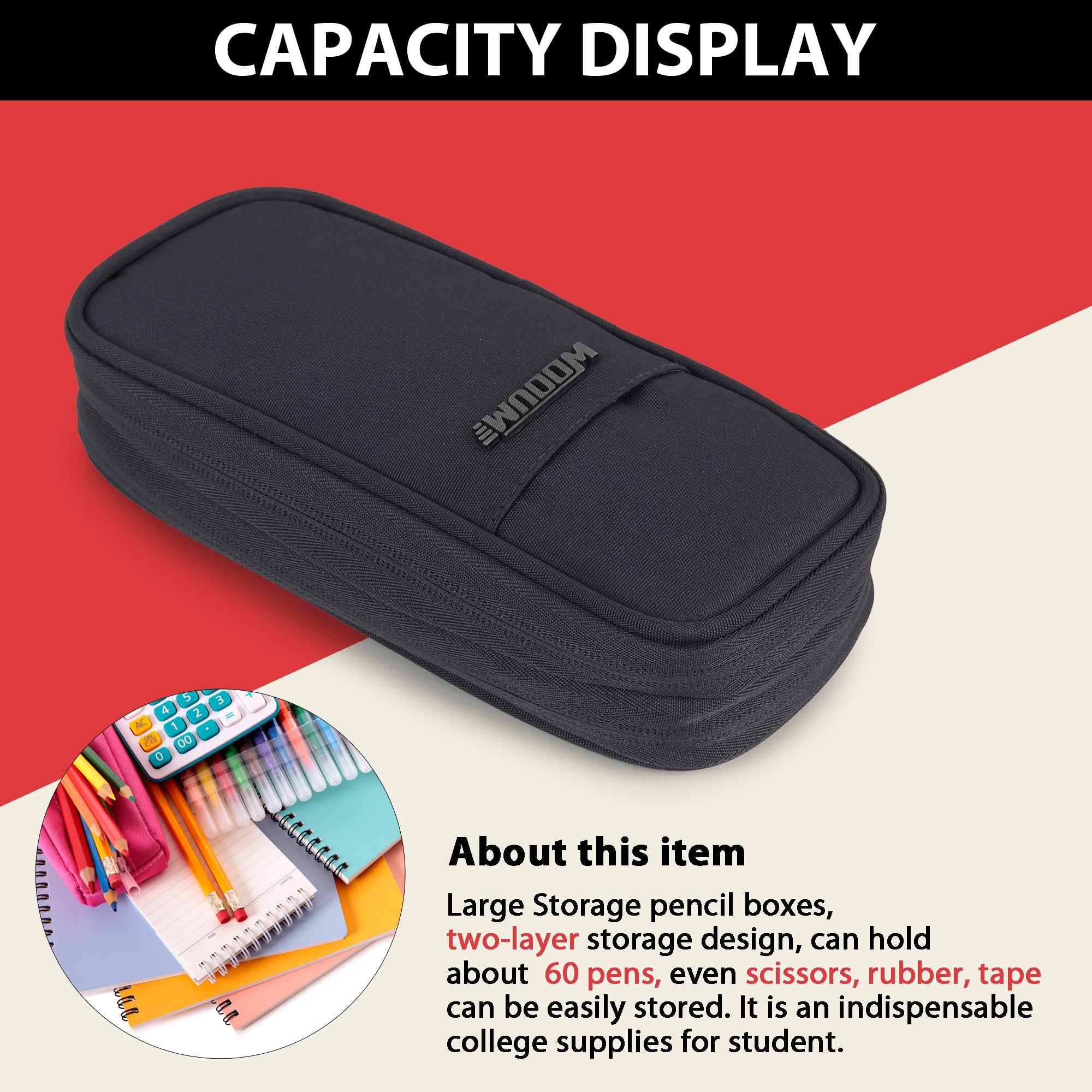 2 Zip Expandable Pencil Pouch Big Pen Case