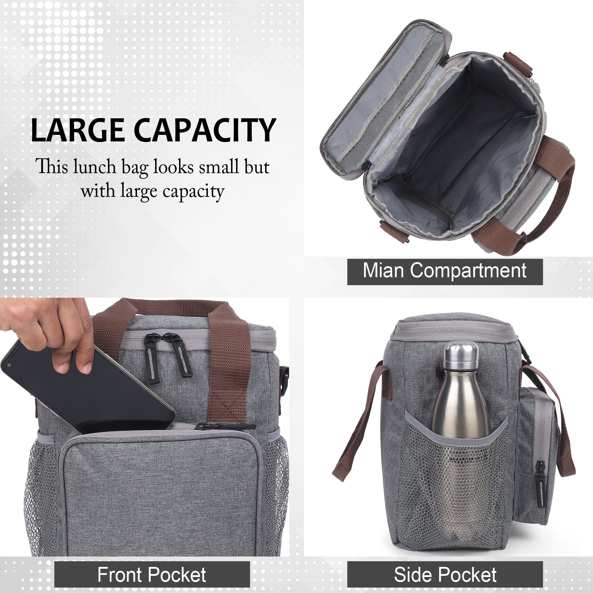 Tiffin Bag with Adjustable Shoulder Strap and Handle