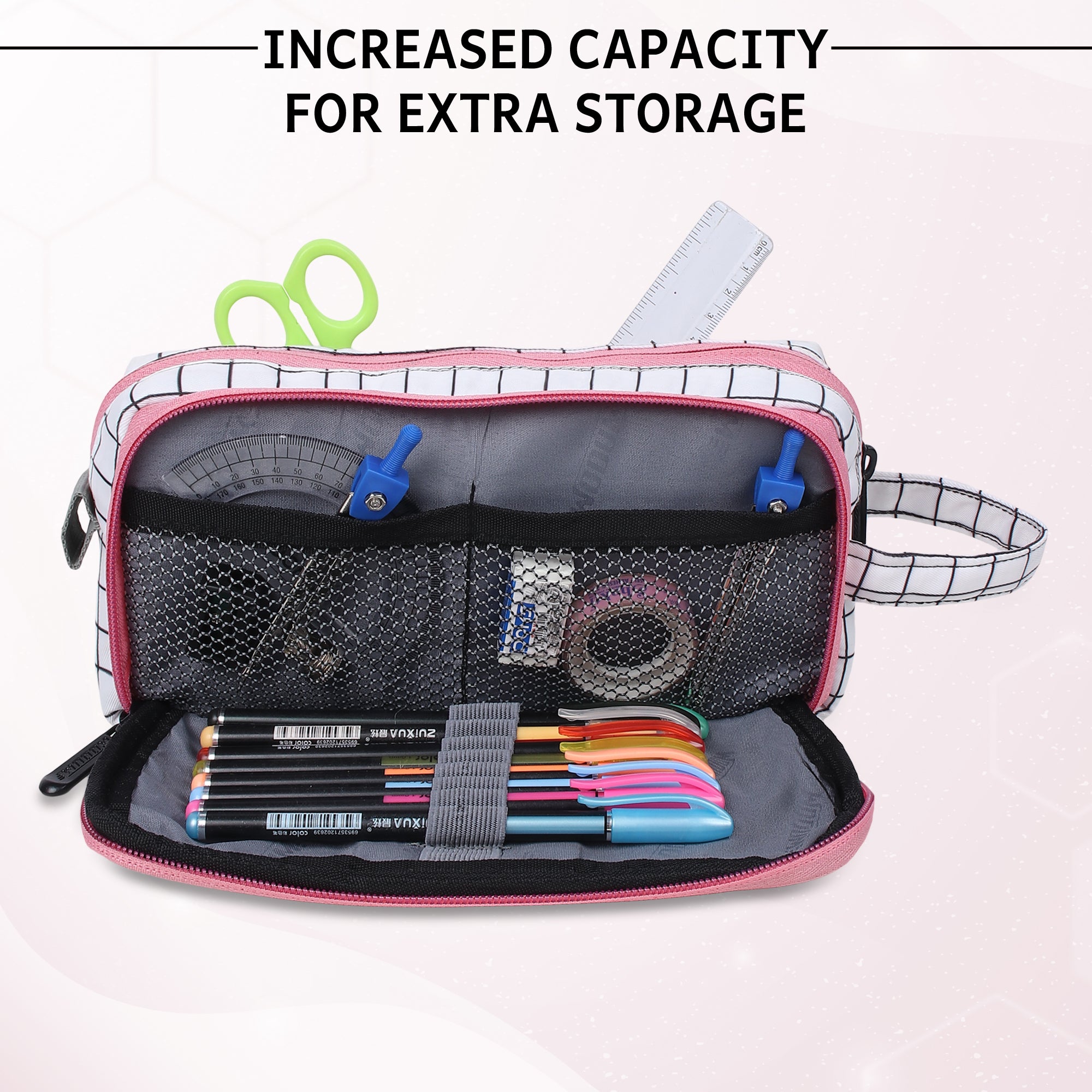 3 Zip High Capacity Pen Case Bag Stationery Pouch