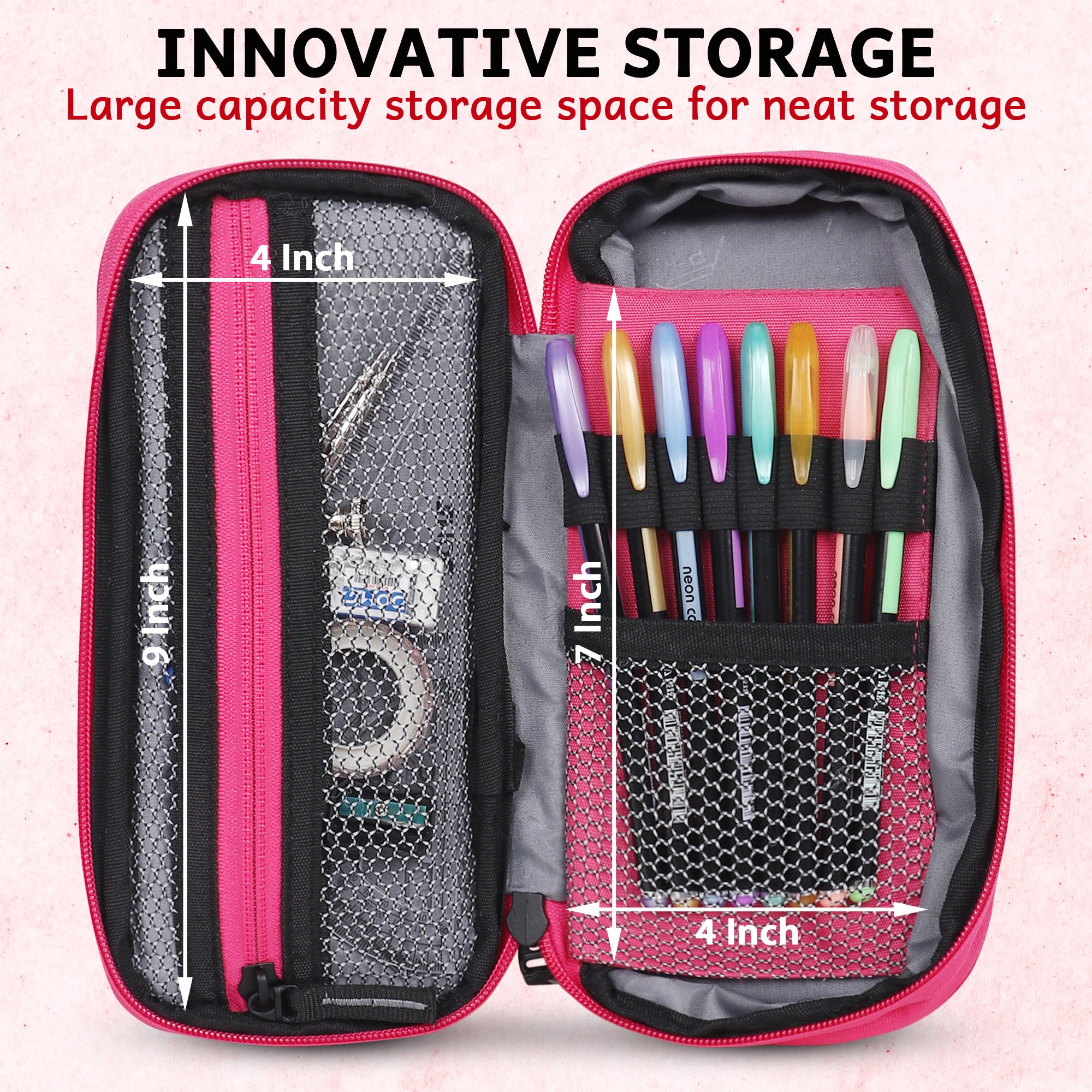 2 Zip Expandable Pencil Pouch Big Pen Case 1750