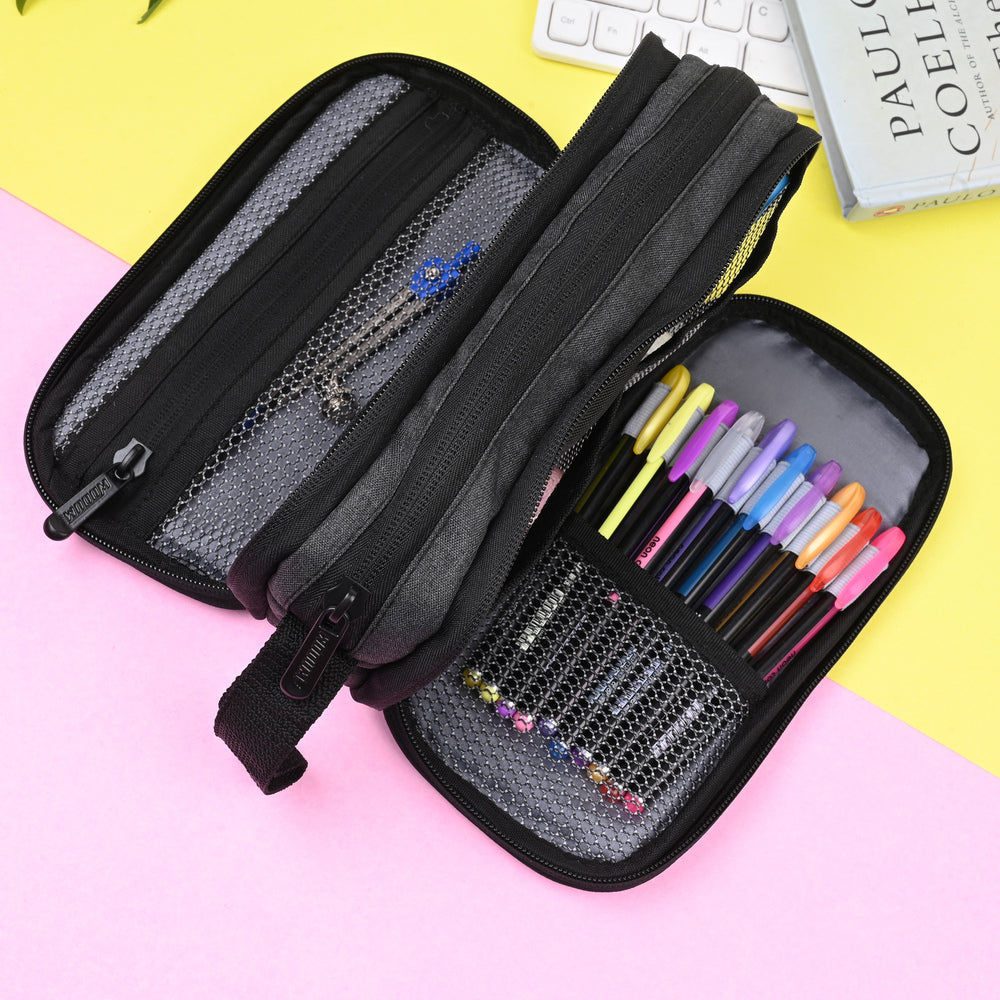 3 Zipper Multi Pocket Large Pencil Case Holder