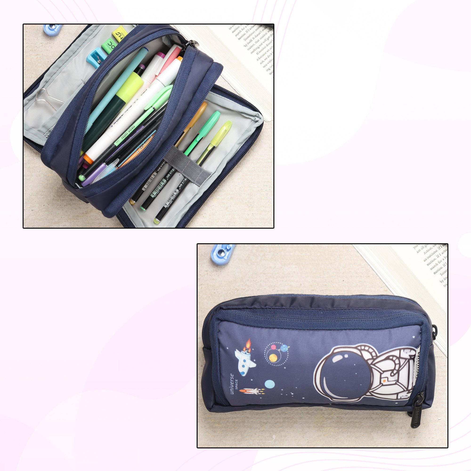 Pouch for Pens Pencils Navy Blue Astronaut