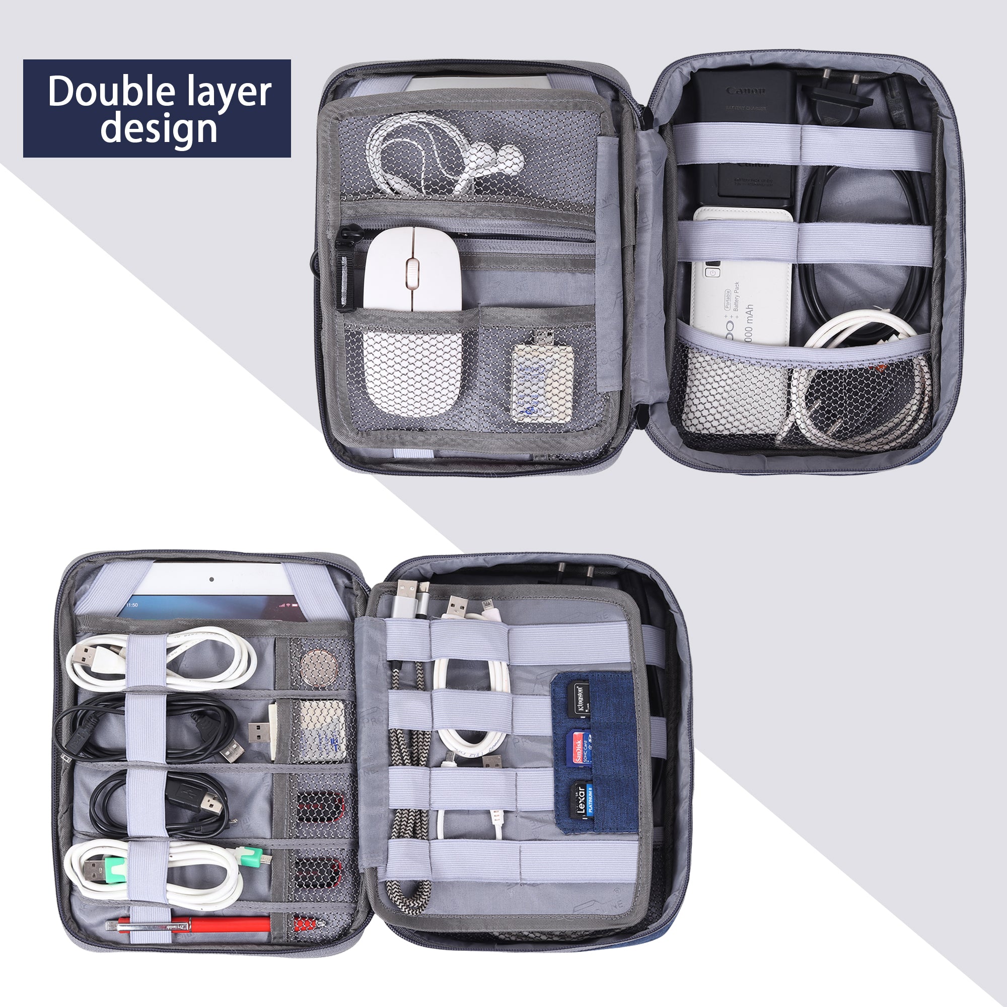 Cable Organizer Case, Double Layer Tech Bag