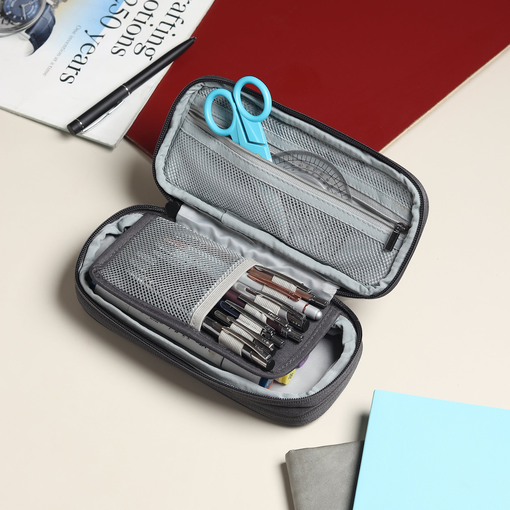 2 Zip Expandable Pencil Pouch Big Pen Case