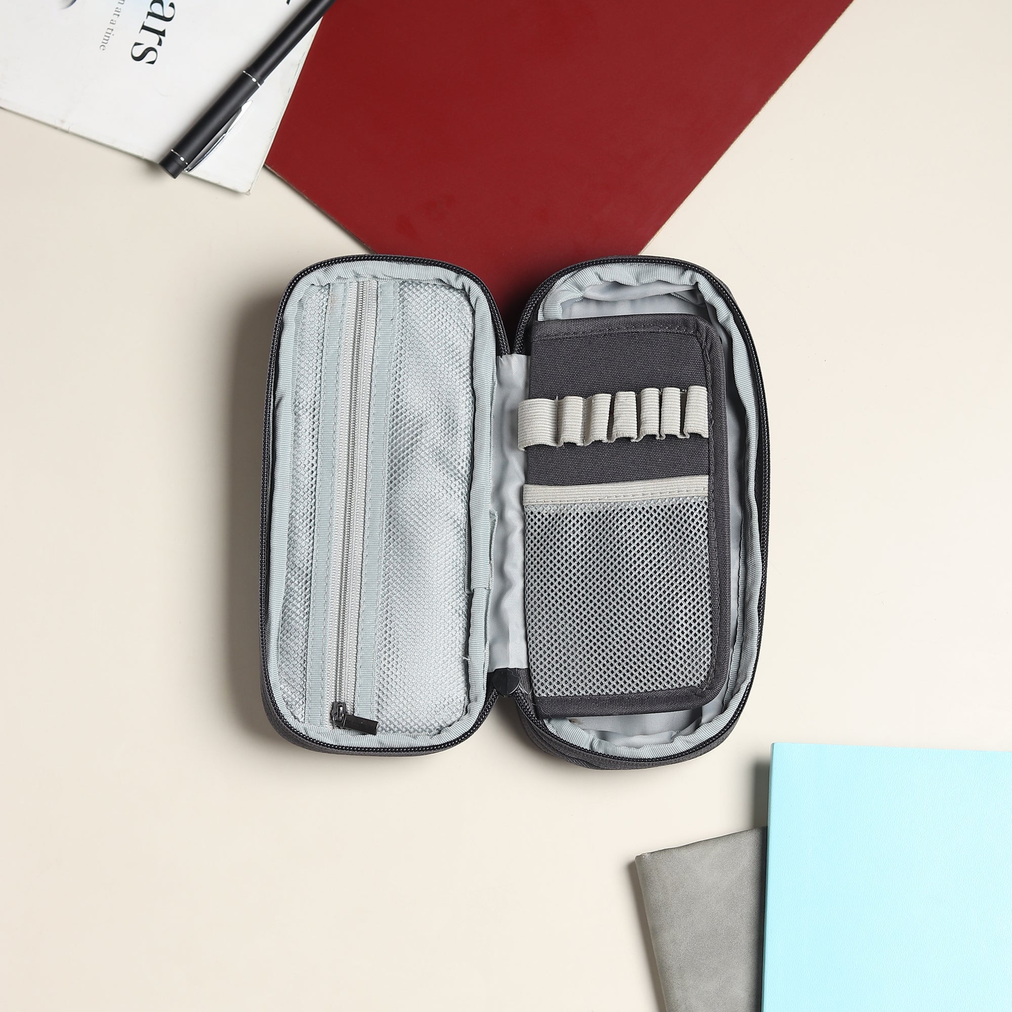 2 Zip Expandable Pencil Pouch Big Pen Case