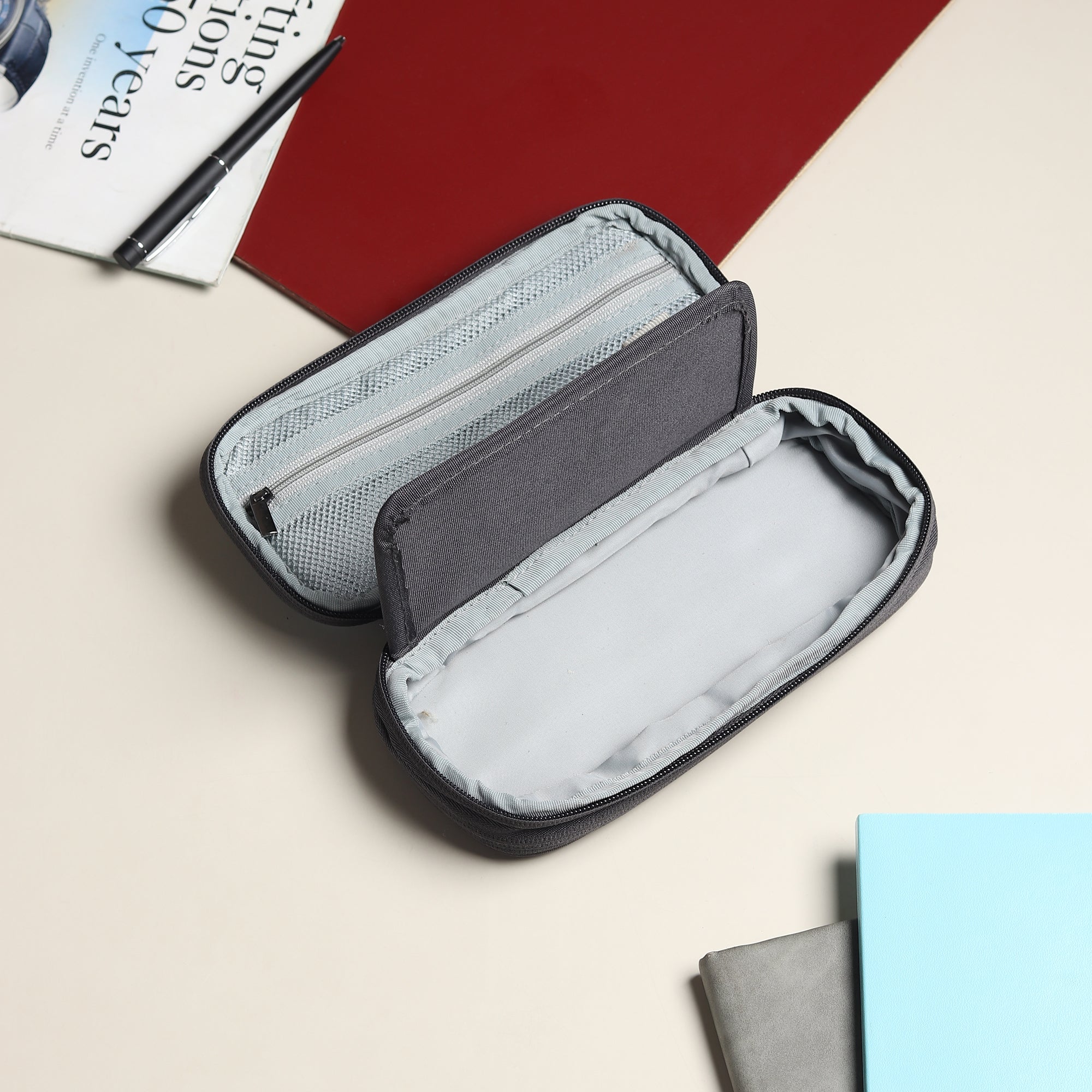 2 Zip Expandable Pencil Pouch Big Pen Case