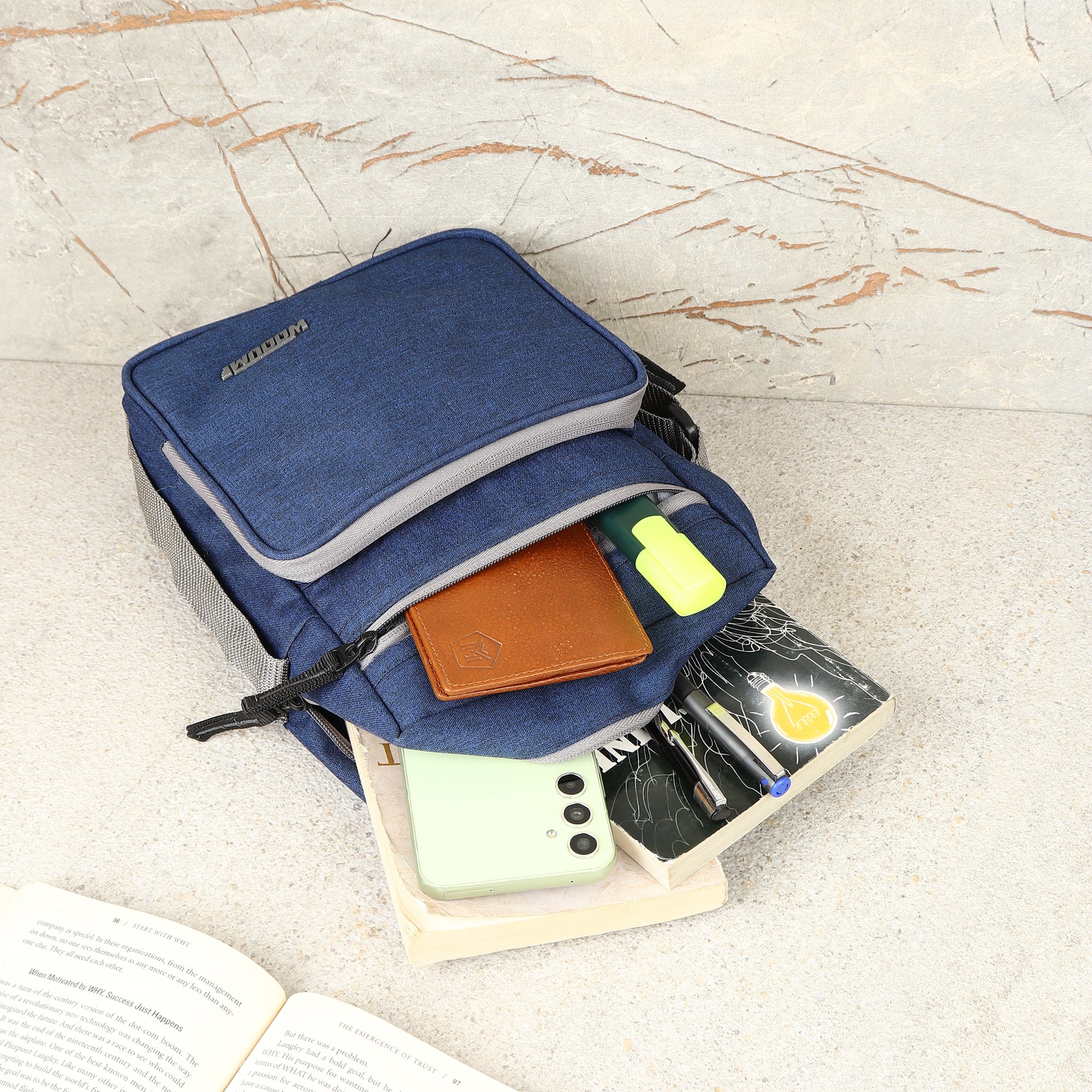 Cross Body Bag with Pen Organizer & Shoulder Strap
