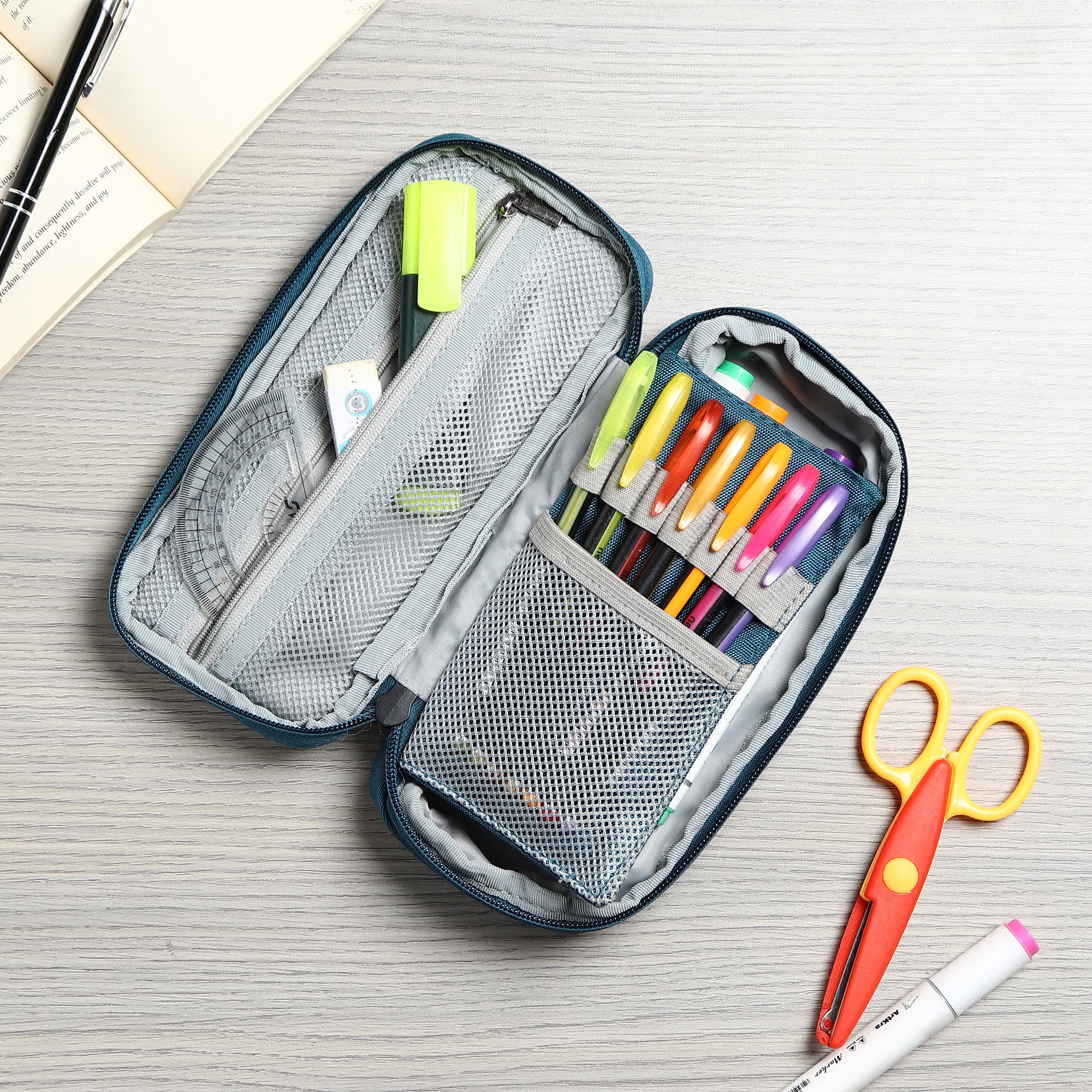 2 Zip Expandable Pencil Pouch Big Pen Case
