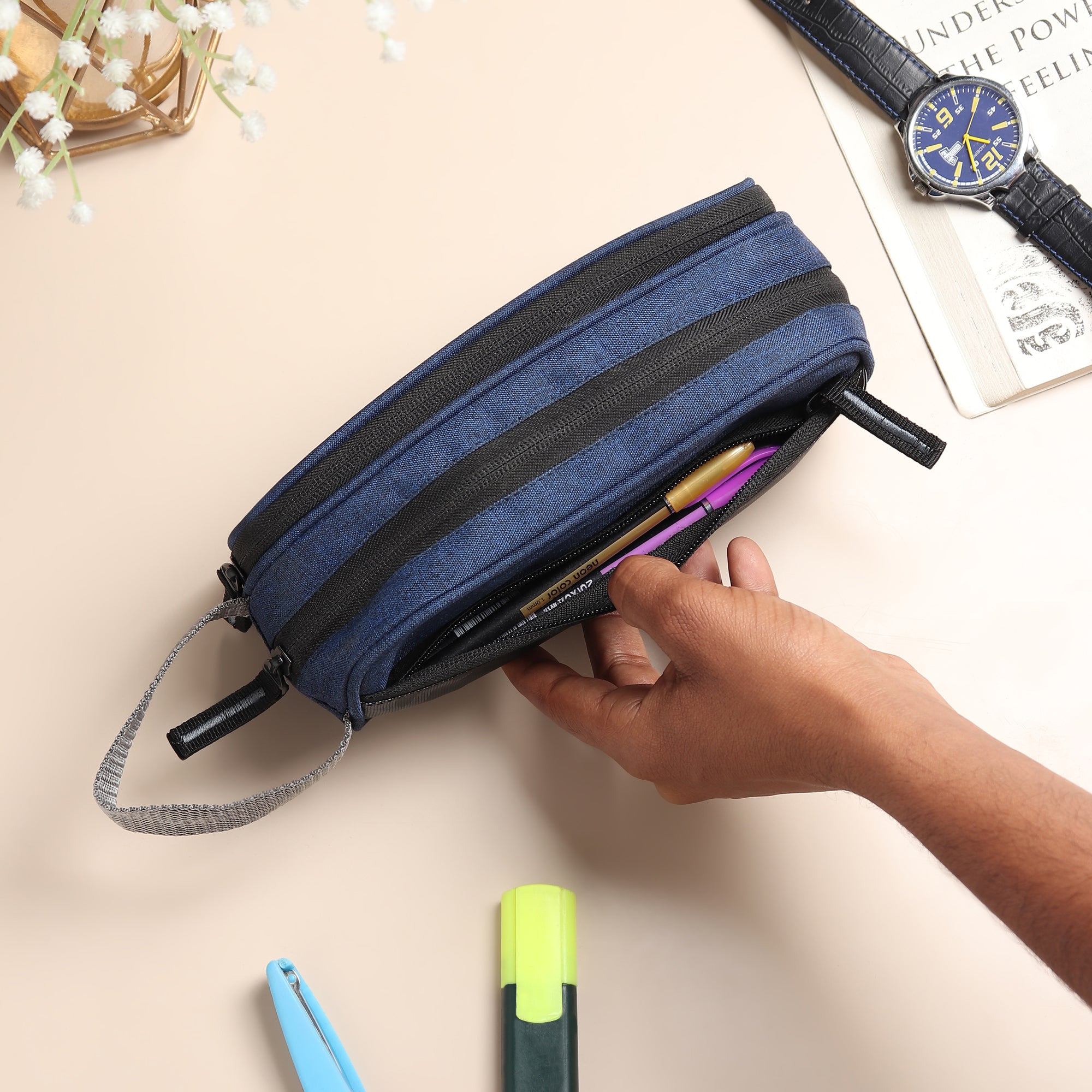 Pencil Case for Girls Boys Navy Blue