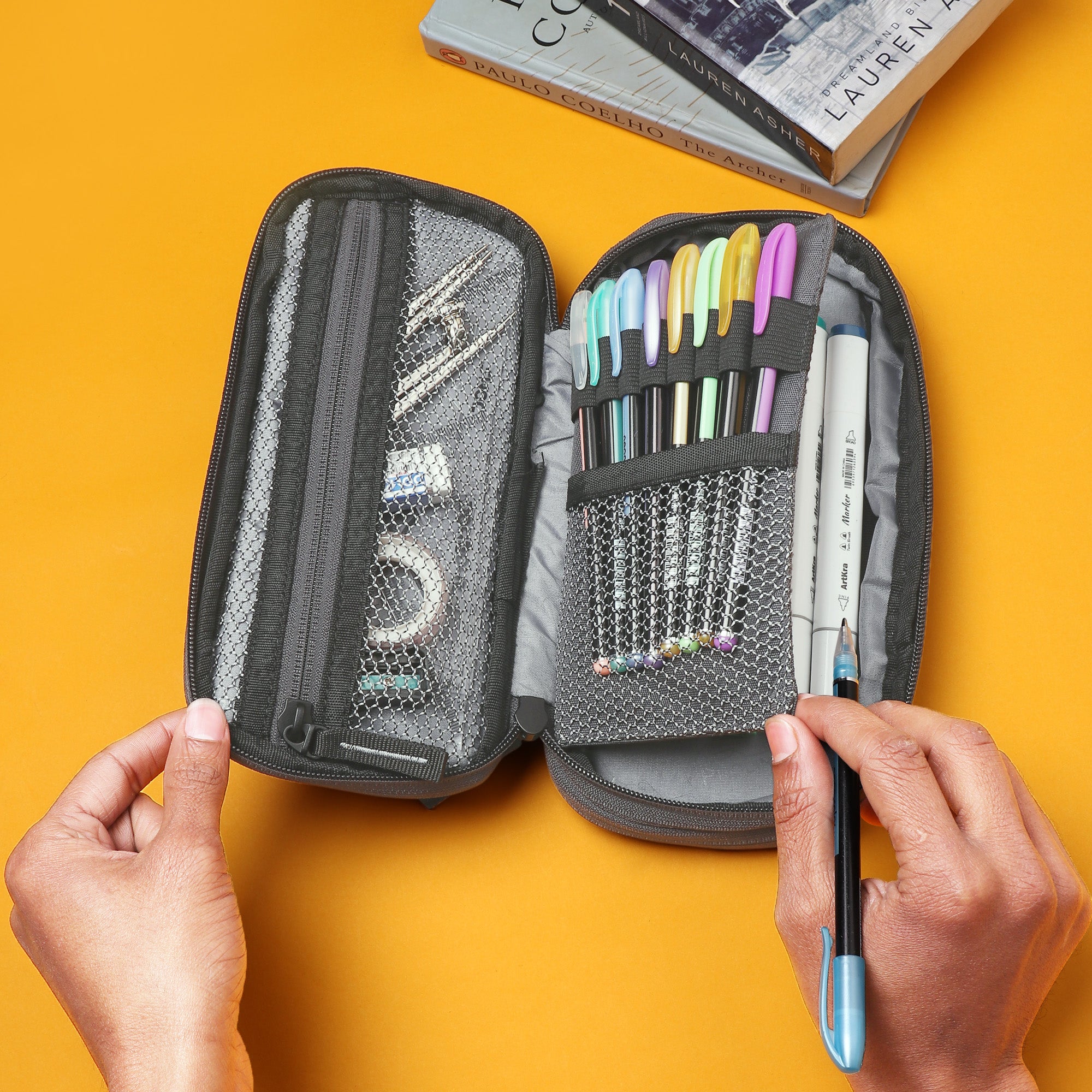 2 Zip Expandable Pencil Pouch Big Pen Case