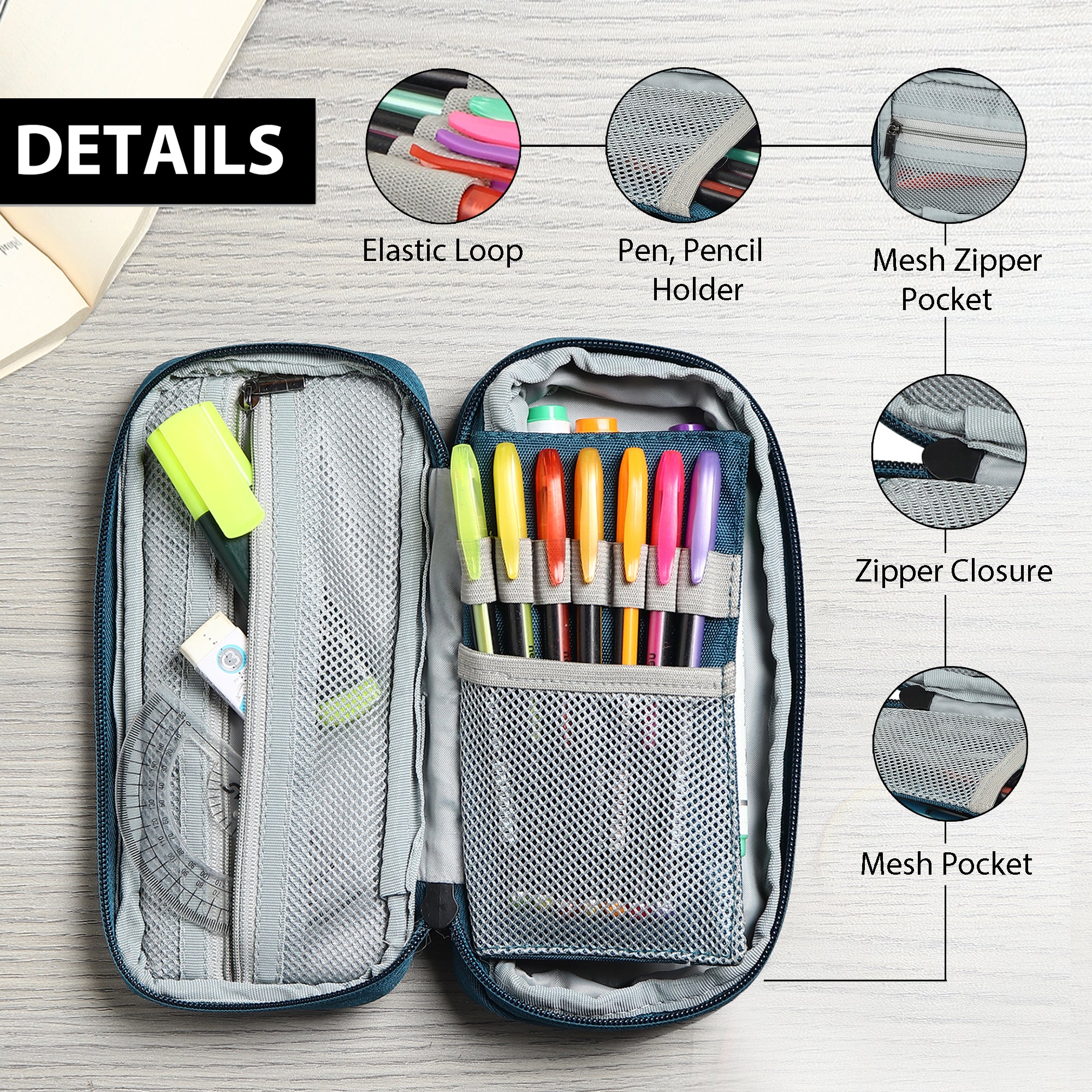 2 Zip Expandable Pencil Pouch Big Pen Case
