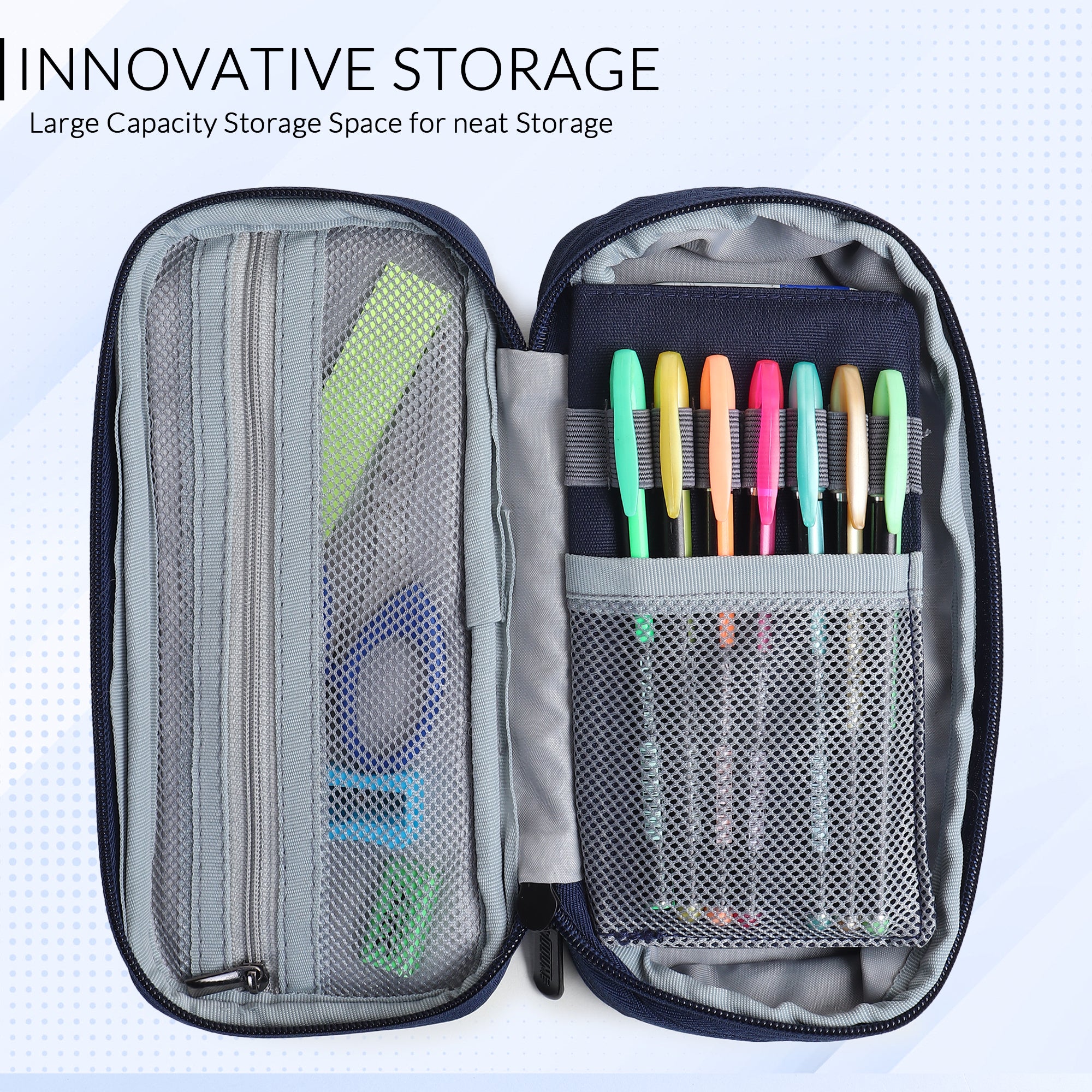 2 Zip Expandable Pencil Pouch Big Pen Case